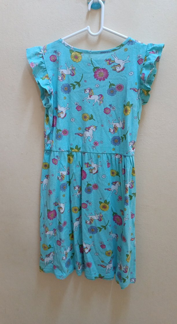 Kız Çocuk Turkuaz Unicorn Desenli Elbise - Görsel 4
