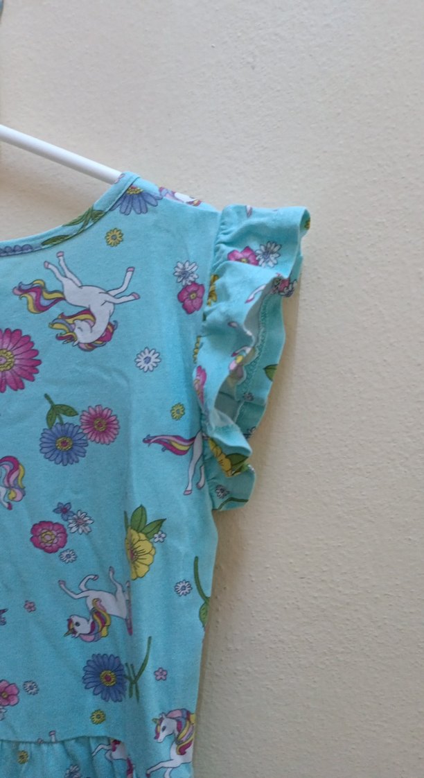 Kız Çocuk Turkuaz Unicorn Desenli Elbise - Görsel 5