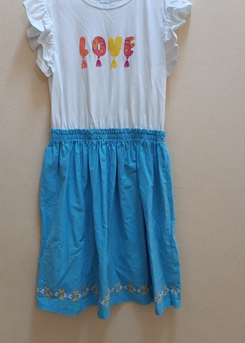 Kız Çocuk Mavi Pamuklu Bohem Elbise - Görsel 2