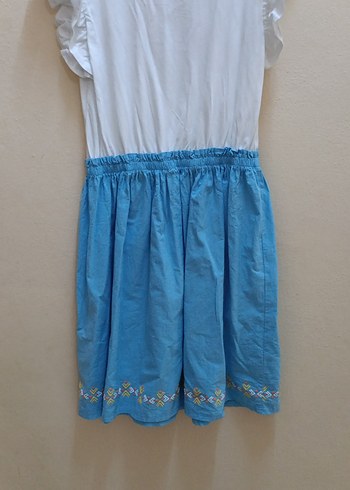 Kız Çocuk Mavi Pamuklu Bohem Elbise - Görsel 9