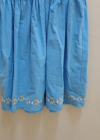 Kız Çocuk Mavi Pamuklu Bohem Elbise - Görsel 10