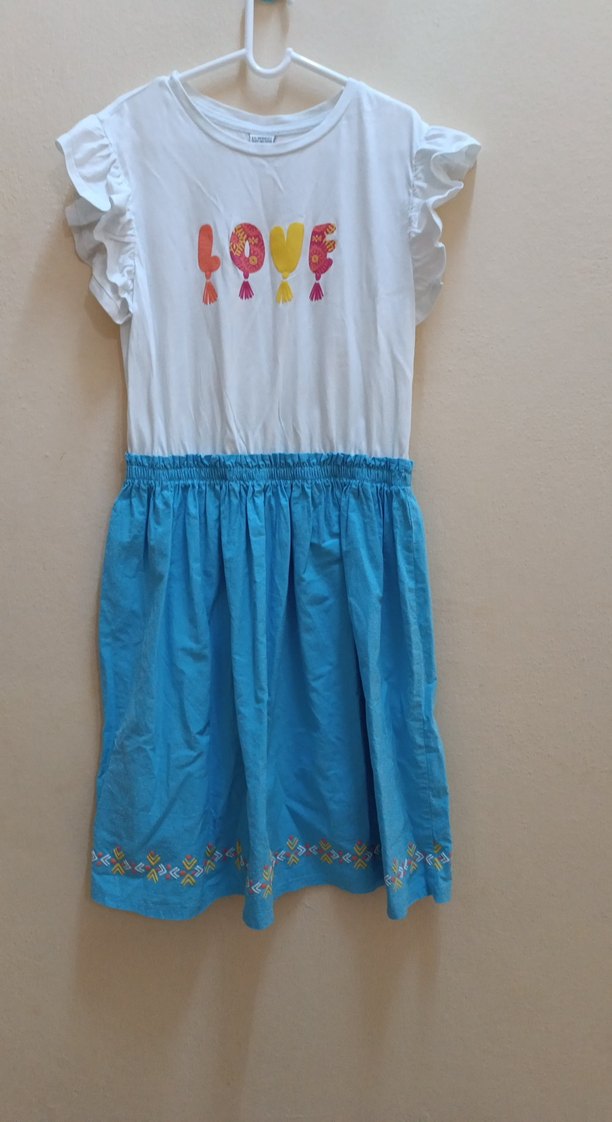 Kız Çocuk Mavi Pamuklu Bohem Elbise - Görsel 2