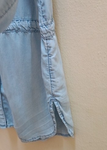 Düğmeli Uzun Kollu  açık mavi Denim kız çocuk Gömlek - Görsel 6