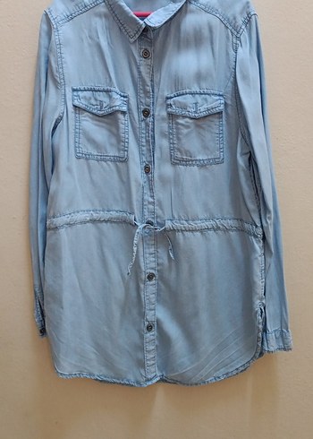 Düğmeli Uzun Kollu  açık mavi Denim kız çocuk Gömlek - Görsel 2