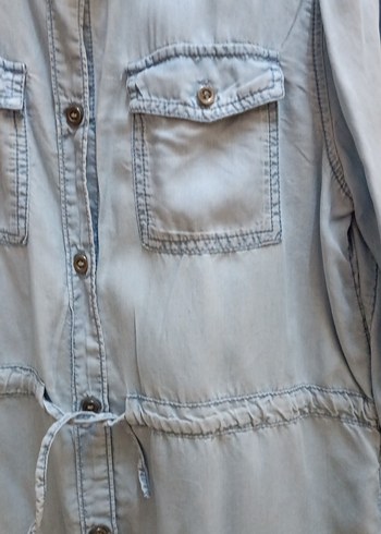 Düğmeli Uzun Kollu  açık mavi Denim kız çocuk Gömlek - Görsel 4