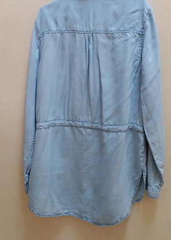 Düğmeli Uzun Kollu  açık mavi Denim kız çocuk Gömlek - Görsel 9