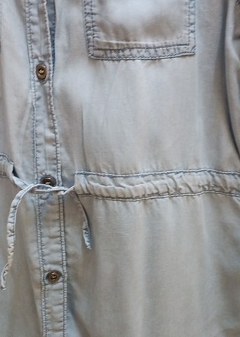 Düğmeli Uzun Kollu  açık mavi Denim kız çocuk Gömlek - Görsel 5