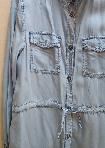 Düğmeli Uzun Kollu  açık mavi Denim kız çocuk Gömlek - Görsel 3