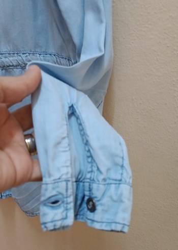 Düğmeli Uzun Kollu  açık mavi Denim kız çocuk Gömlek - Görsel 7