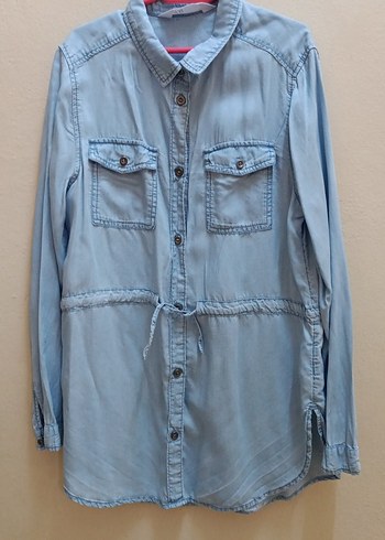 Düğmeli Uzun Kollu  açık mavi Denim kız çocuk Gömlek - Görsel 11