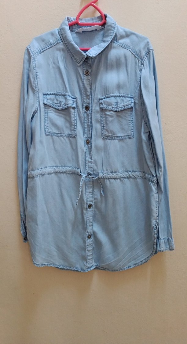 Düğmeli Uzun Kollu  açık mavi Denim kız çocuk Gömlek - Görsel 2