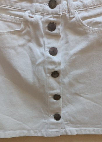 Düğmeli Beyaz Midi Mini Etek - Görsel 3