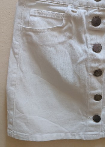 Düğmeli Beyaz Midi Mini Etek - Görsel 4