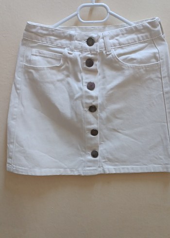 Düğmeli Beyaz Midi Mini Etek - Görsel 2