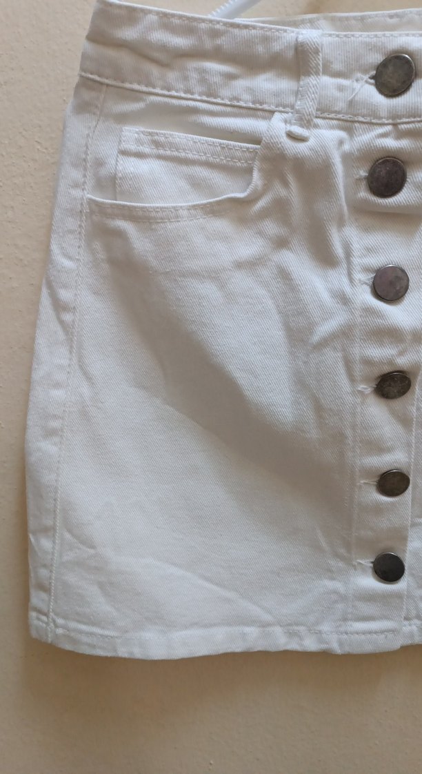 Düğmeli Beyaz Midi Mini Etek - Görsel 4