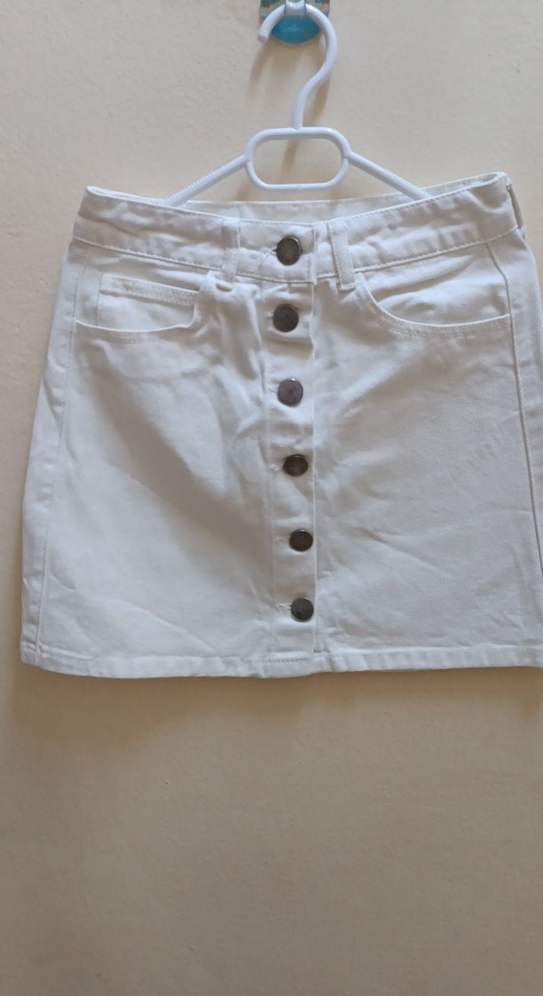 Düğmeli Beyaz Midi Mini Etek - Görsel 2