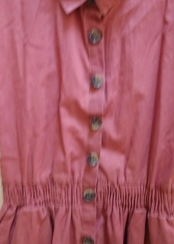 Düğmeli Kısa Kol kiremit rengi Midi Elbise - Görsel 4