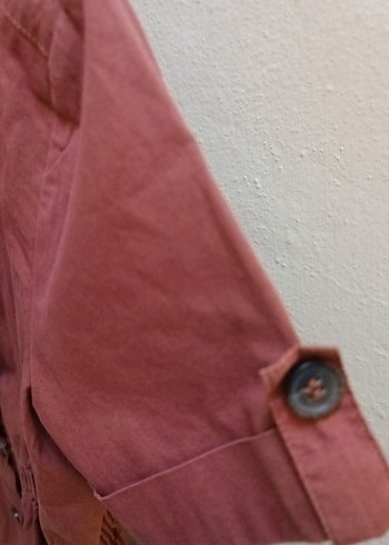 Düğmeli Kısa Kol kiremit rengi Midi Elbise - Görsel 7