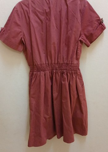 Düğmeli Kısa Kol kiremit rengi Midi Elbise - Görsel 9