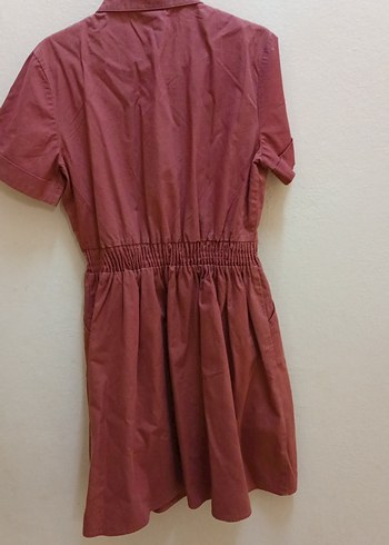 Düğmeli Kısa Kol kiremit rengi Midi Elbise - Görsel 8