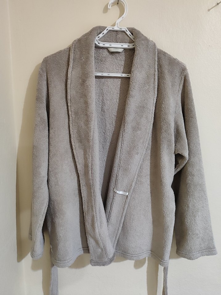 Kadın Yumuşacık Gri- Bej Arası Polar Sabahlık / Hırka - Görsel 2