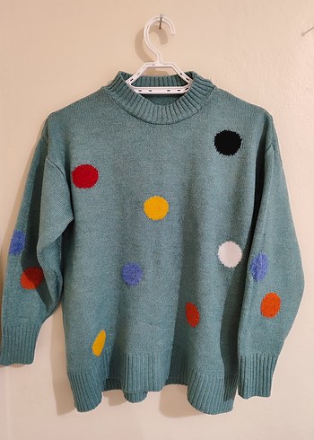 Renkli Puantiyeli Kadın Triko Oversize Kazak - Görsel 3