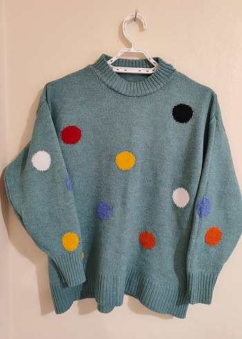 Renkli Puantiyeli Kadın Triko Oversize Kazak - Görsel 2