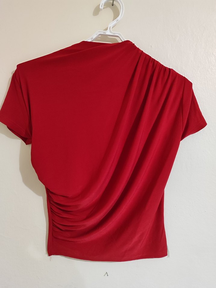 Kırmızı Drapeli Şık Kadın Bluz - Görsel 2