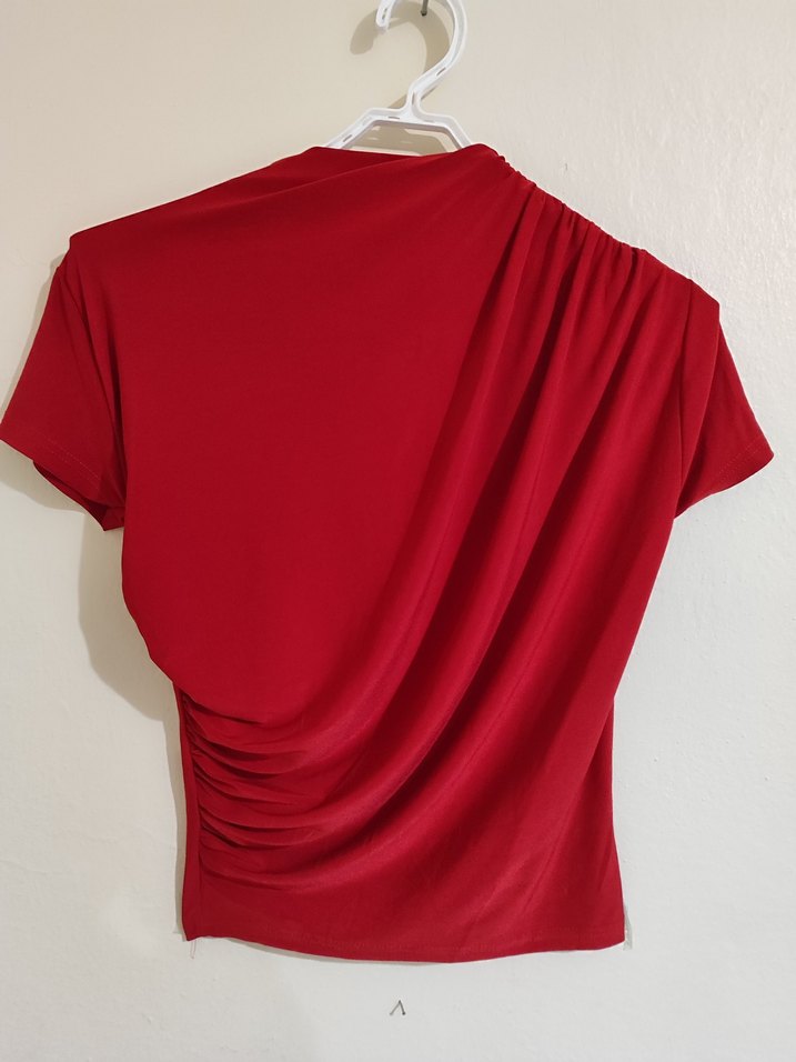 Kırmızı Drapeli Şık Kadın Bluz - Görsel 3