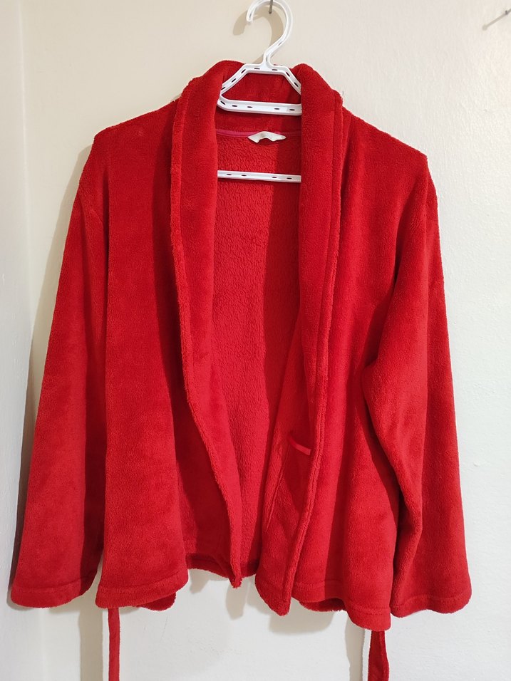 Kadın Yumuşacık Kırmızı Polar Sabahlık / Hırka - Görsel 2