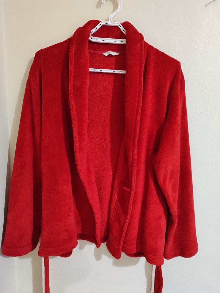 Kadın Yumuşacık Kırmızı Polar Sabahlık / Hırka - Görsel 3