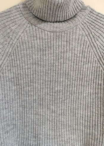 Gri Kadın Boğazlı Fitilli Triko Kazak - Görsel 4