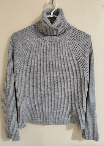 Gri Kadın Boğazlı Fitilli Triko Kazak - Görsel 3