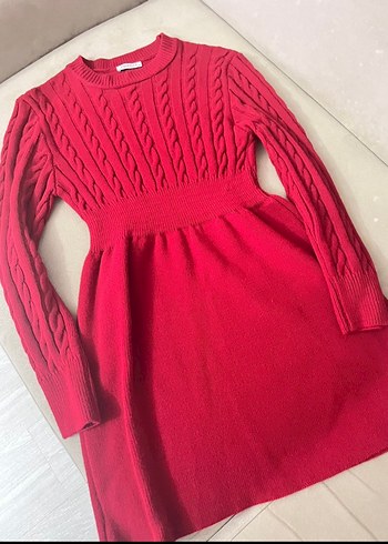 Kırmızı Örgü Kadın Midi Elbise - Görsel 2