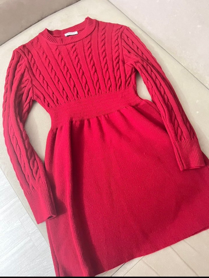 Kırmızı Örgü Kadın Midi Elbise - Görsel 2