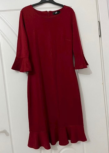 Bordo Midi Drapeli Kadın Elbise - Görsel 3