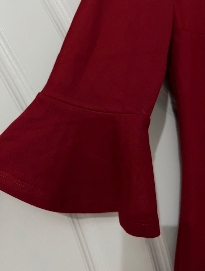 Bordo Midi Drapeli Kadın Elbise - Görsel 4