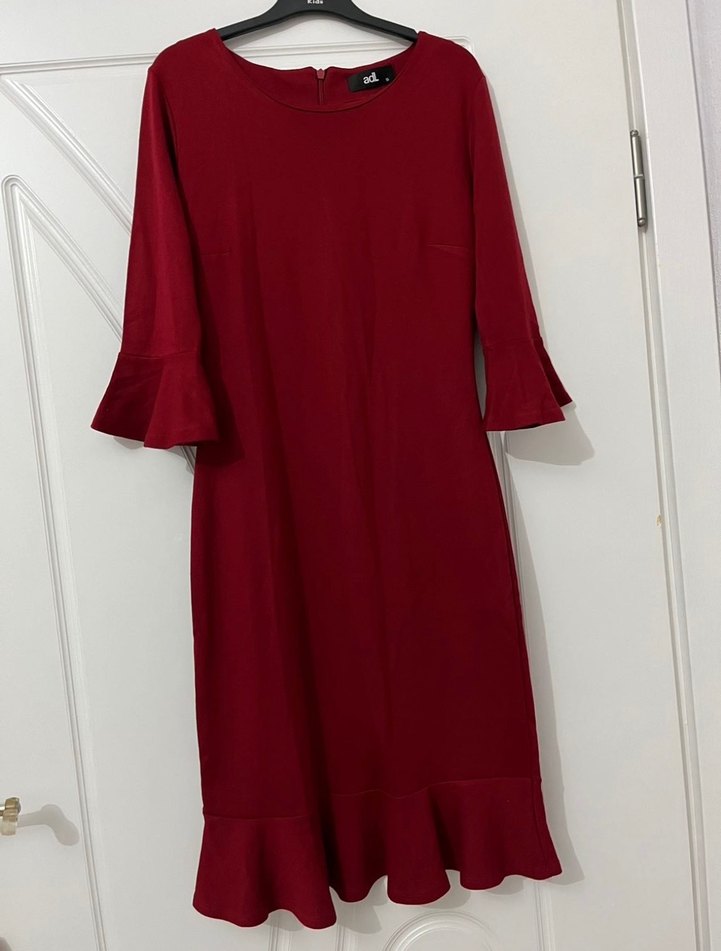 Bordo Midi Drapeli Kadın Elbise - Görsel 3