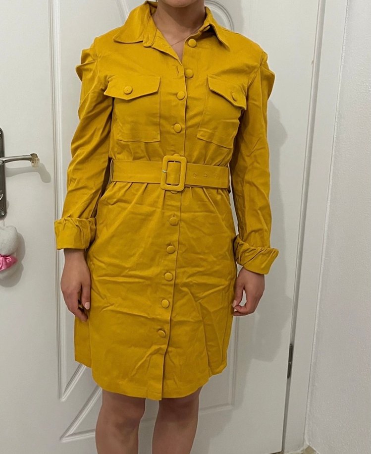 Sarı Kemerli Midi Kadın Elbise - Görsel 2