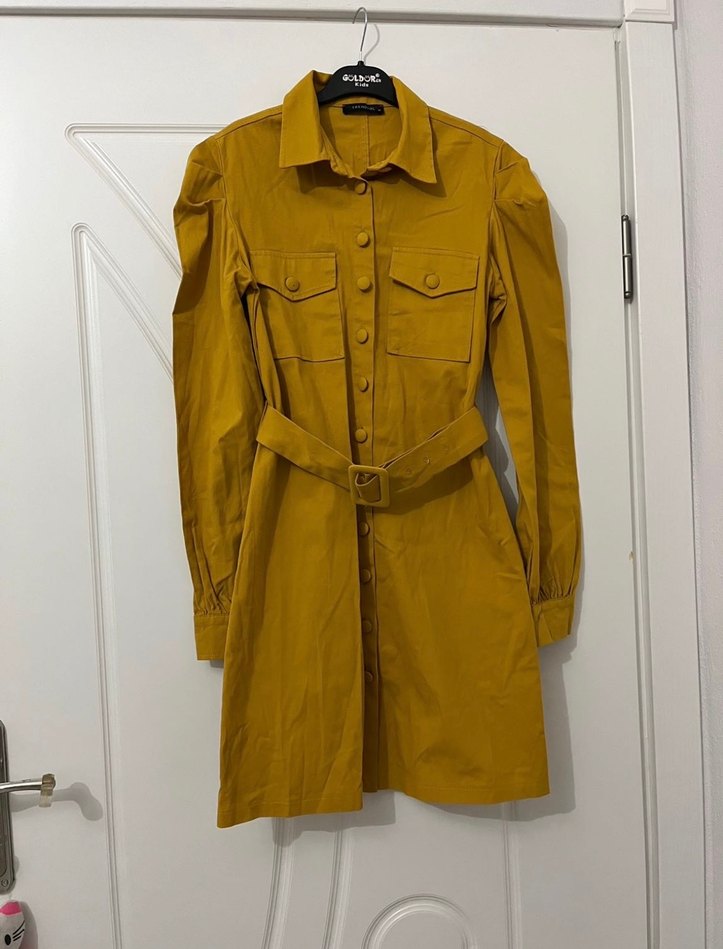 Sarı Kemerli Midi Kadın Elbise - Görsel 4