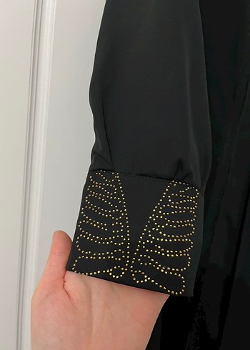 Nakışlı Siyah Uzun Kadın Ferace - Görsel 2