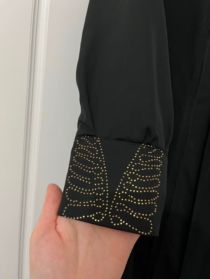 Nakışlı Siyah Uzun Kadın Ferace - Görsel 2