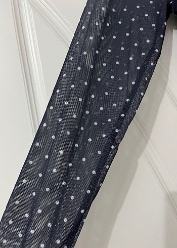 Puantiye Desenli Lacivert Uzun Kollar Uzun Elbise - Görsel 4