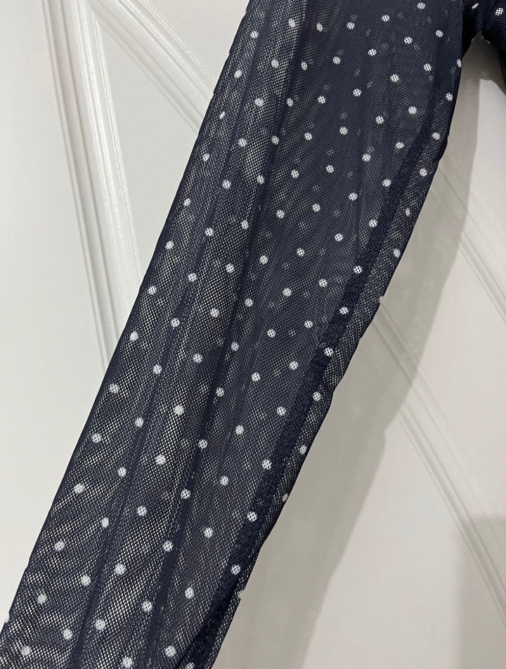 Puantiye Desenli Lacivert Uzun Kollar Uzun Elbise - Görsel 4