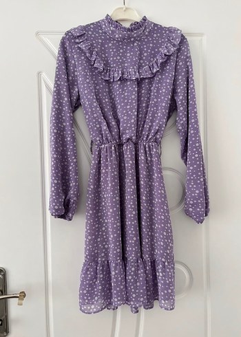 Uzun Kollu Mor Desenli Kadın Elbise - Görsel 2