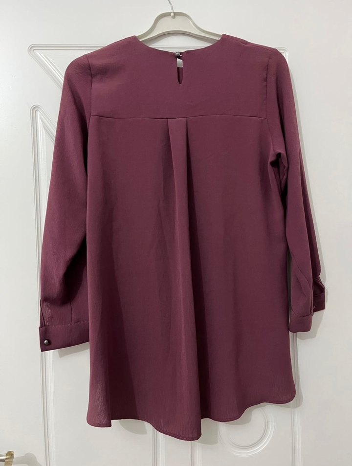 Mürdüm Düğmeli Kadın Tunik Midi Boy - Görsel 2