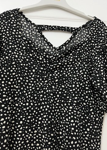 Siyah Puantiyeli V Yakalı Uzun Elbise - Görsel 2
