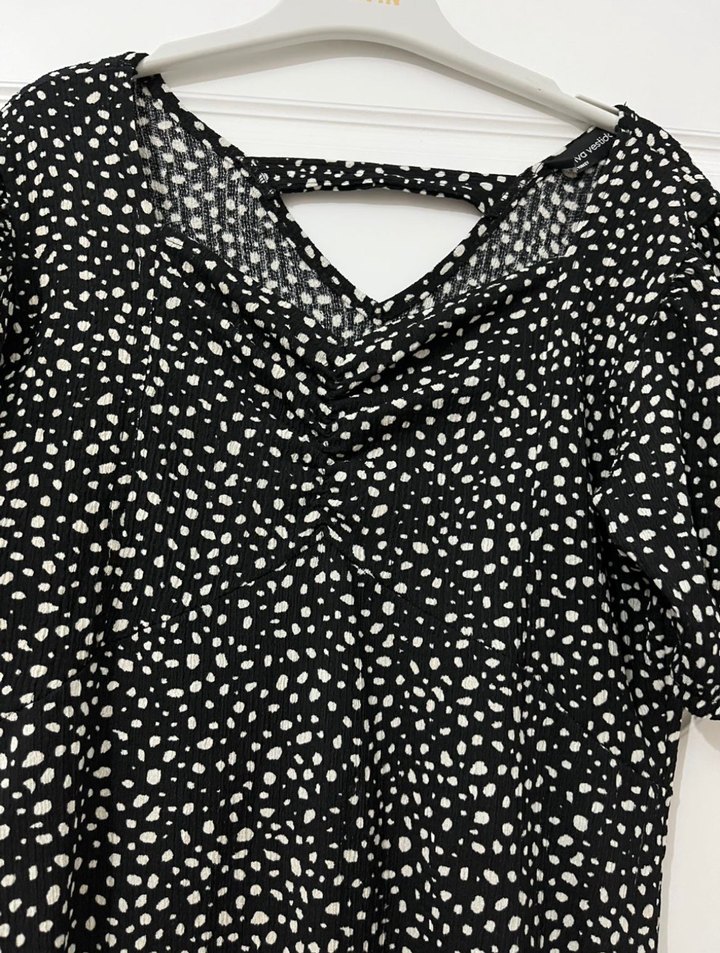 Siyah Puantiyeli V Yakalı Uzun Elbise - Görsel 2