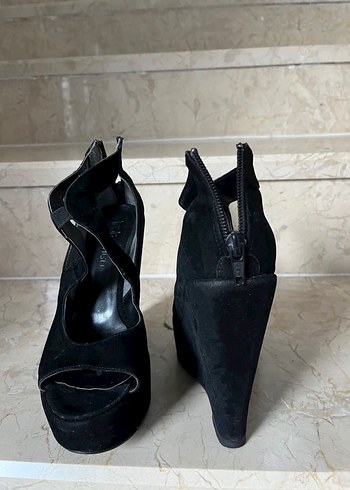 Siyah Süet Gotik Platform Topuklu Kadın Ayakkabı - Görsel 3