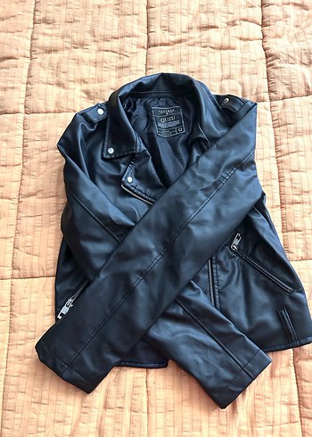 Kadın Siyah Deri Biker Ceket - Görsel 4